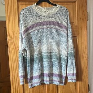 American Eagle Drop Shoulder Multicolor Stripe Oversized Crew Neck Knit Sweater